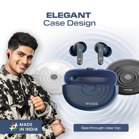 Wings Flobuds 200 Wireless in Ear Earbuds Transparent Case, 13mm Drivers, Smart ENC, 50 Hrs Total Playtime, Gaming Mode 40 ms Low Latency, Voice Assistant Support.