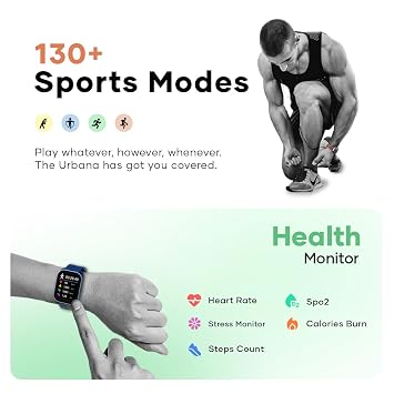 Wings Urbana Smartwatch with 2.01” IPS LCD Screen, Digital smartwatch Android smartwatch with Ai Voice Assistant, IP68 Water & Dust Resistant.