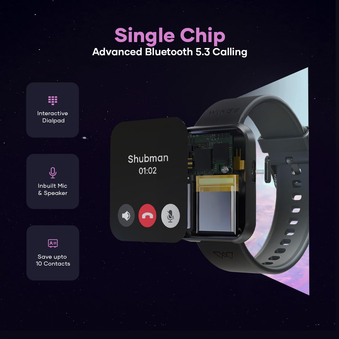 Wings Urbana Smartwatch with 2.01” IPS LCD Screen, Digital smartwatch Android smartwatch with Ai Voice Assistant, IP68 Water & Dust Resistant.