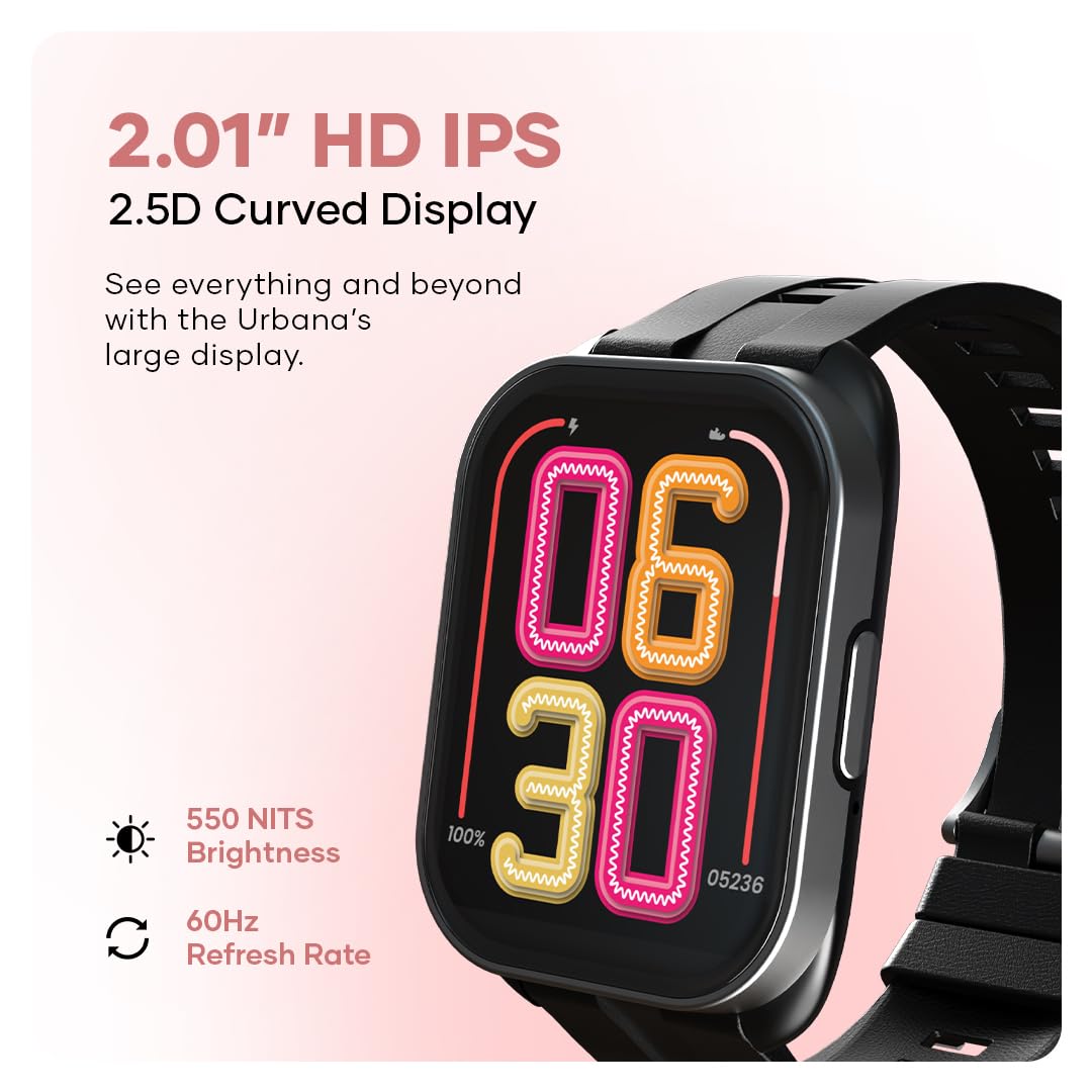 Wings Urbana Smartwatch with 2.01” IPS LCD Screen, Digital smartwatch Android smartwatch with Ai Voice Assistant, IP68 Water & Dust Resistant.