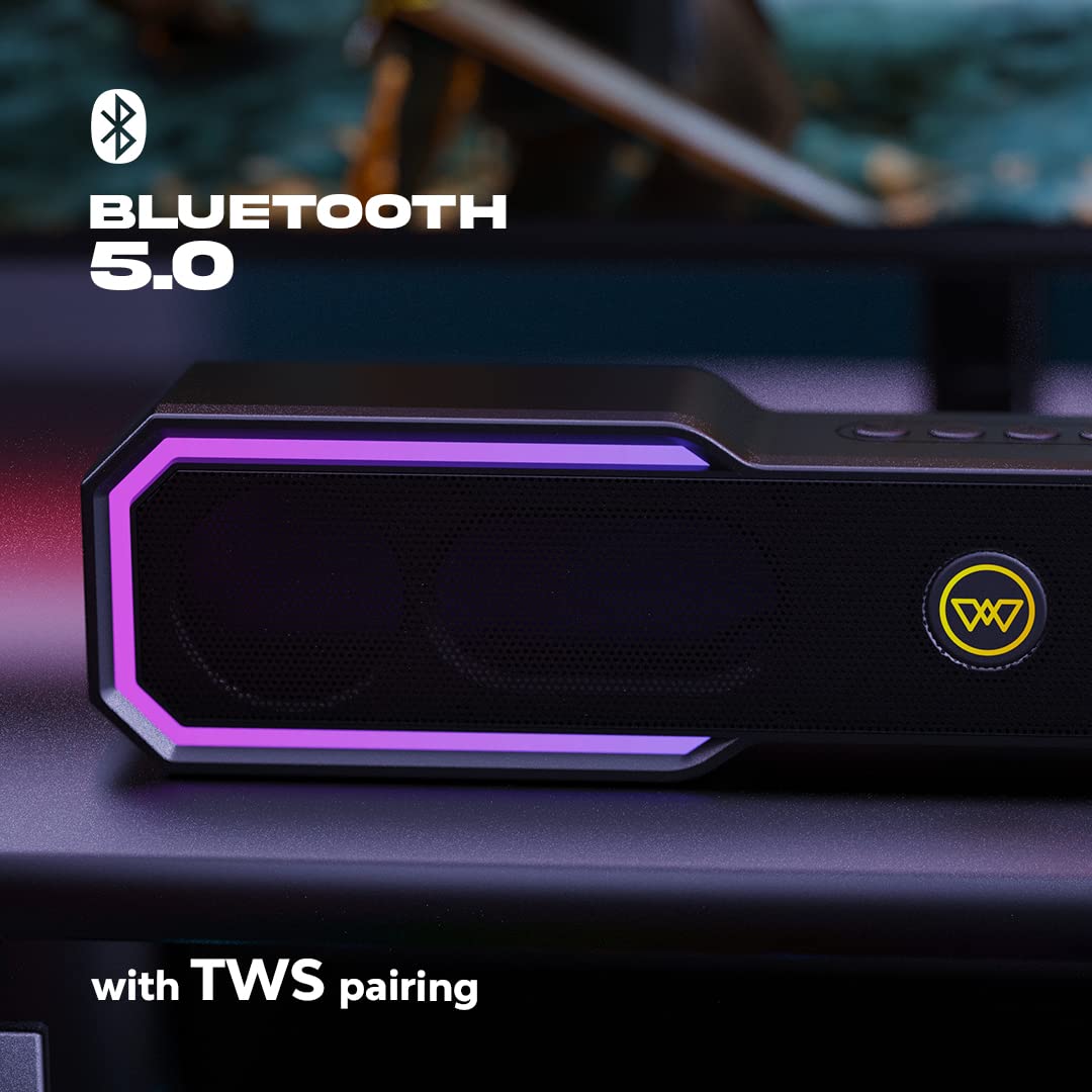 Wings Centerstage 200 True Wireless, Bluetooth 5.0 Soundbar with16 W Output, 2500 mAh Battery,6.5 Hours Playtime | Mini Wireless Bluetooth Speaker for Parties | Music System for Home with Mic