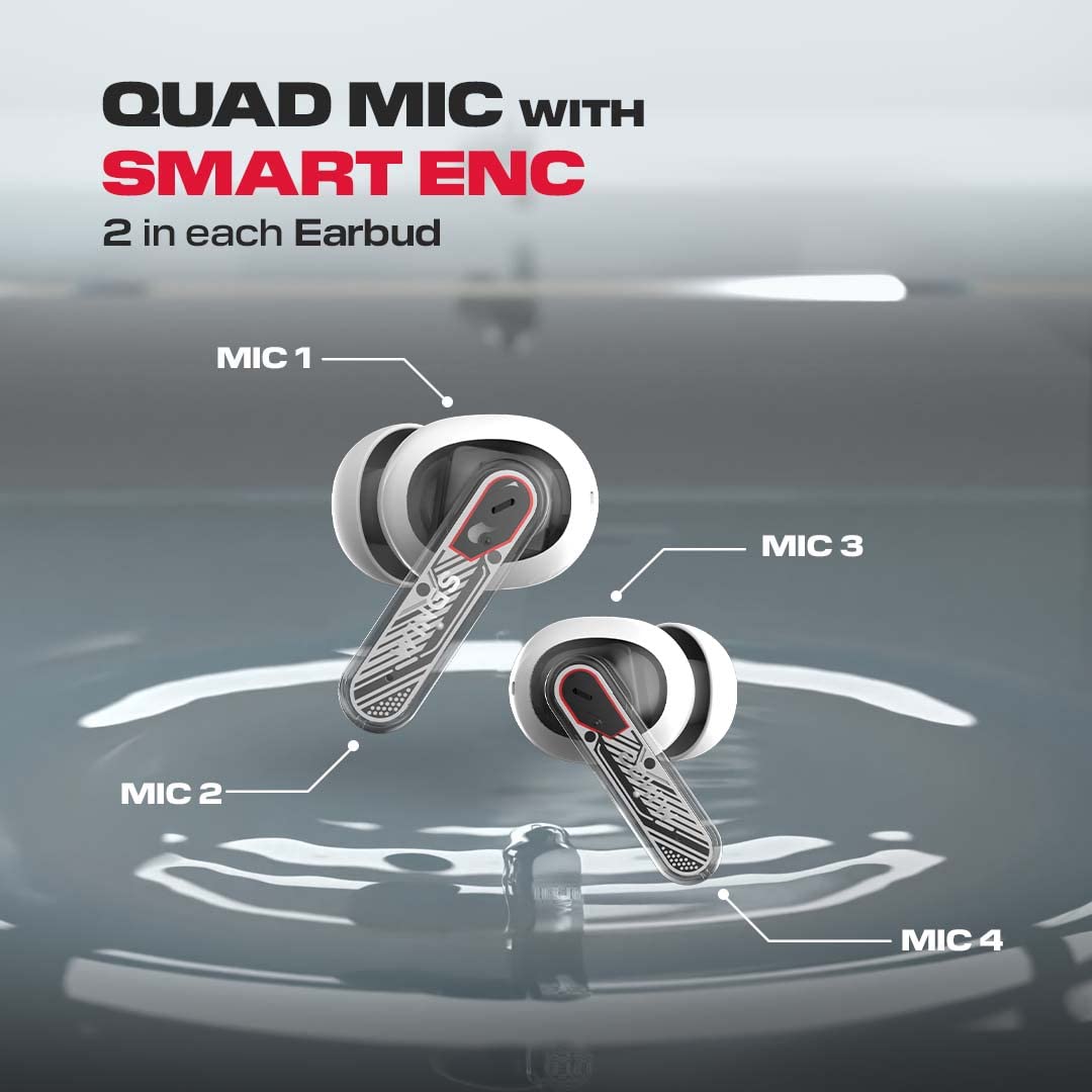 Wings Phantom 340 Best Low Latency 40Ms Earbuds,Sync App Support,Ergonomically Designed Case,50 Hours Playtime,Quad Enc Mic,Touch Controls.,in-ear,Wireless,White