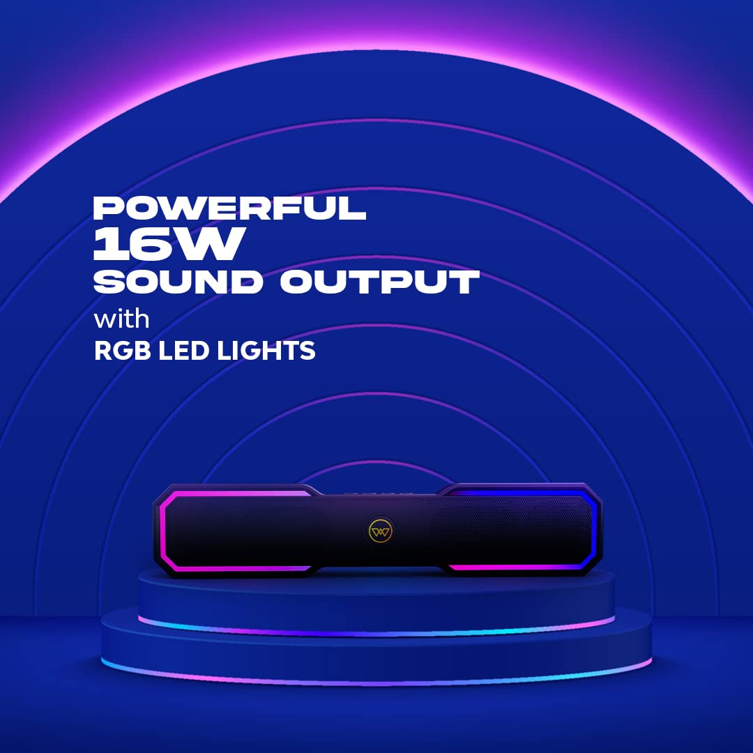 Wings Centerstage 200 True Wireless, Bluetooth 5.0 Soundbar with16 W Output, 2500 mAh Battery,6.5 Hours Playtime | Mini Wireless Bluetooth Speaker for Parties | Music System for Home with Mic