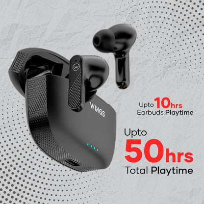 Wings Flobuds 400 Made In India High Fidelity Lifestyle Earbuds, Wireless Bluetooth 5.3, 50 Hrs Playtime With 10 Hrs Earbuds Playtime, Smart Enc, Low Latency 40Ms, Touch Controls - In Ear