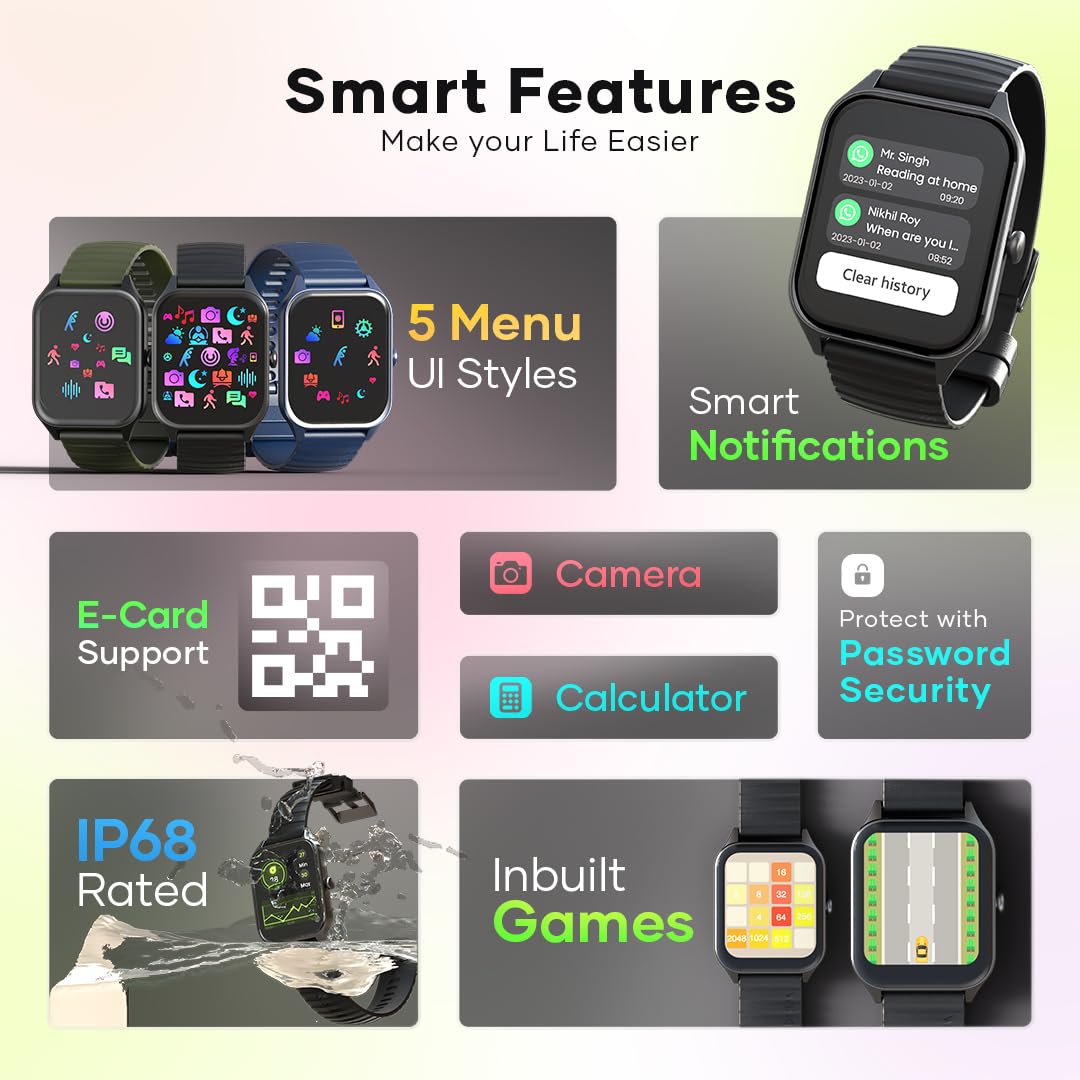 Wings Urbana Smartwatch with 2.01” IPS LCD Screen, Digital smartwatch Android smartwatch with Ai Voice Assistant, IP68 Water & Dust Resistant.