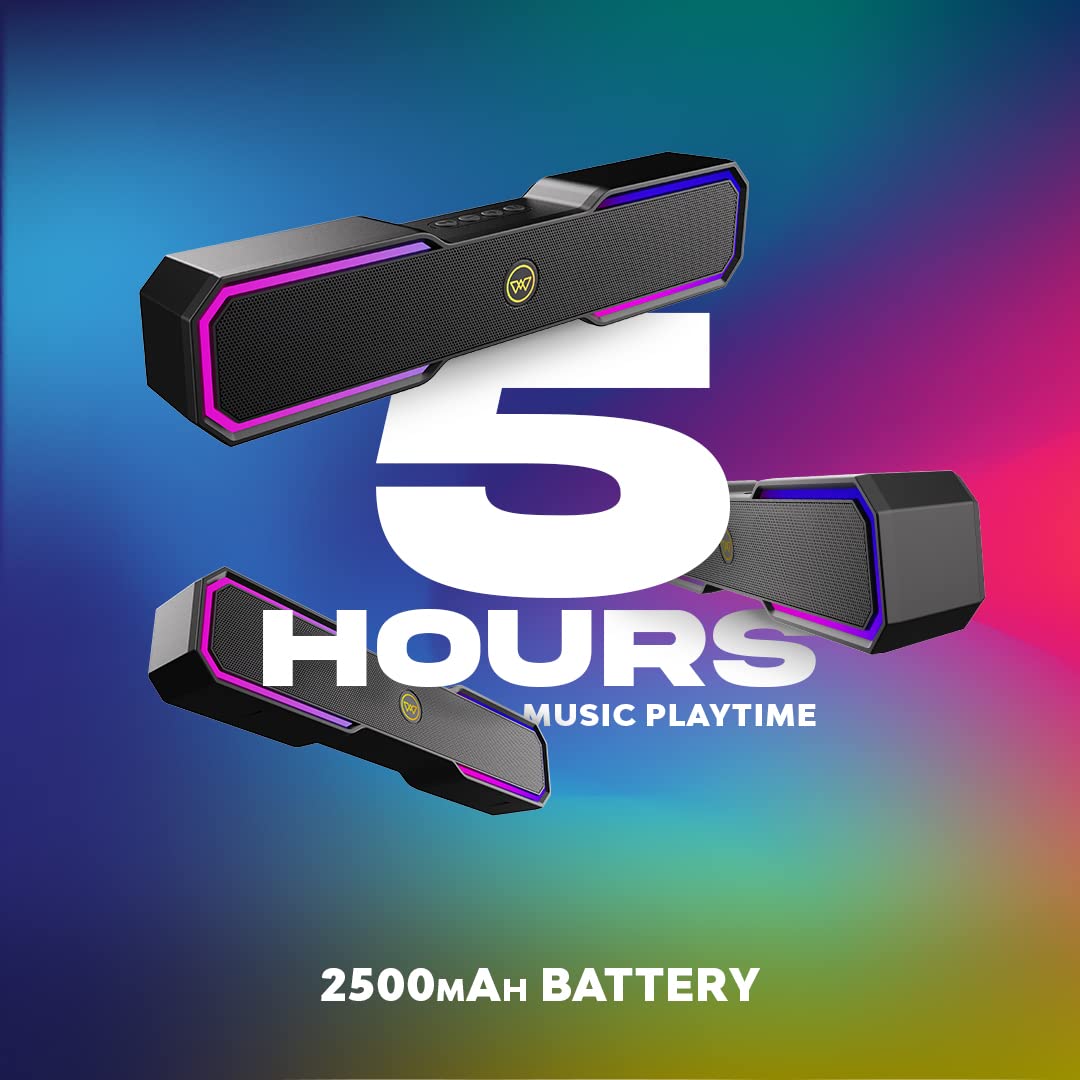 Wings Centerstage 200 True Wireless, Bluetooth 5.0 Soundbar with16 W Output, 2500 mAh Battery,6.5 Hours Playtime | Mini Wireless Bluetooth Speaker for Parties | Music System for Home with Mic