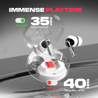 Wings Phantom 340 Best Low Latency 40Ms Earbuds,Sync App Support,Ergonomically Designed Case,50 Hours Playtime,Quad Enc Mic,Touch Controls.,in-ear,Wireless,White