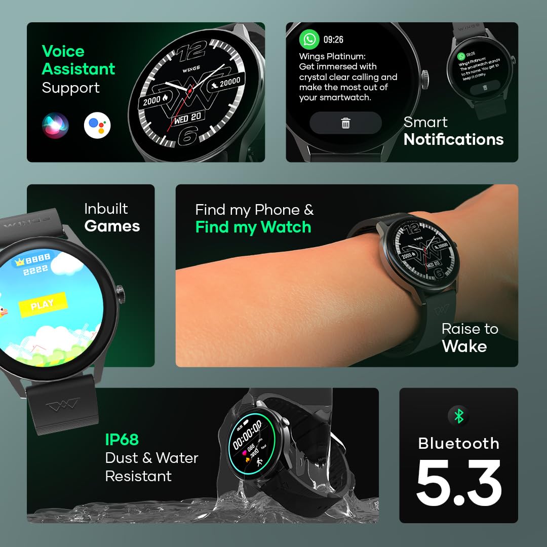 Wings Urbana Smartwatch with 2.01” IPS LCD Screen, Digital smartwatch Android smartwatch with Ai Voice Assistant, IP68 Water & Dust Resistant.