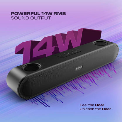 Wings Thunderbar 310 Mini Soundbar with 14W Sound Output, Dual Passive Radiators, Bluetooth 5.1, Soundbars for TV, PC, Mobile