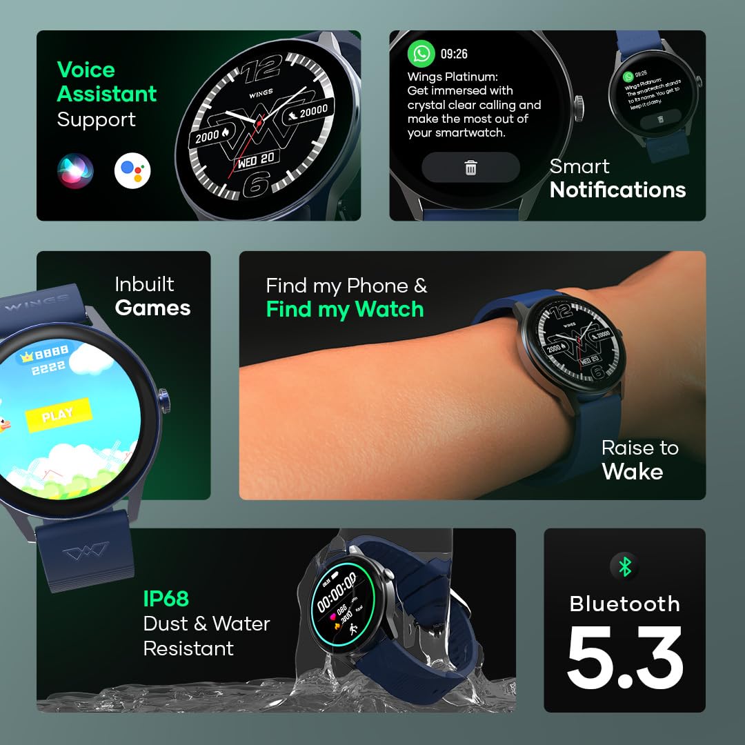 Wings Urbana Smartwatch with 2.01” IPS LCD Screen, Digital smartwatch Android smartwatch with Ai Voice Assistant, IP68 Water & Dust Resistant.