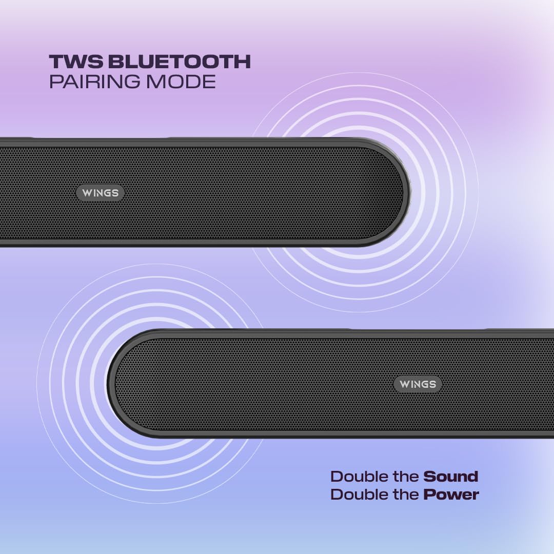 Wings Thunderbar 310 Mini Soundbar with 14W Sound Output, Dual Passive Radiators, Bluetooth 5.1, Soundbars for TV, PC, Mobile