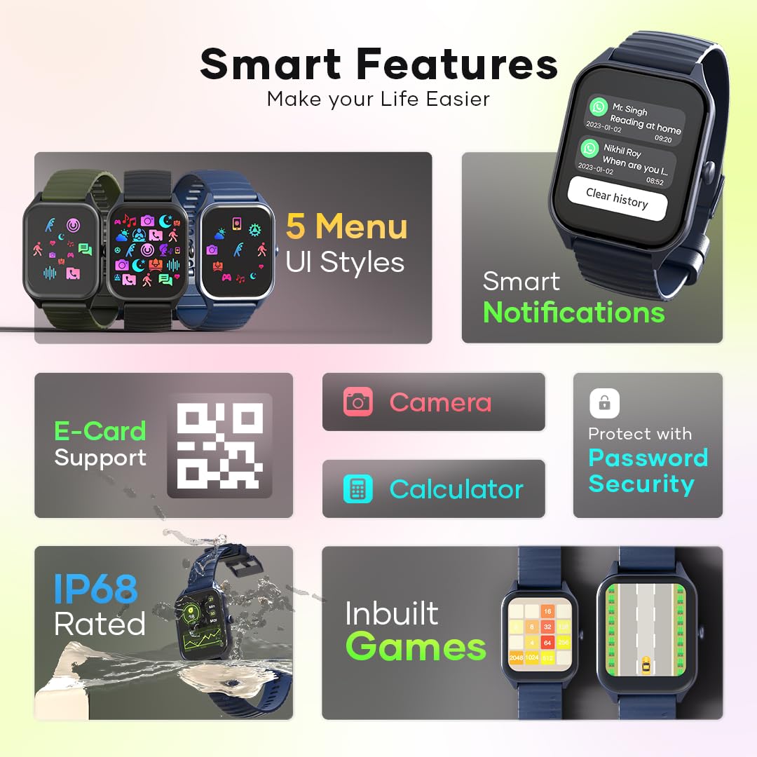 Wings Urbana Smartwatch with 2.01” IPS LCD Screen, Digital smartwatch Android smartwatch with Ai Voice Assistant, IP68 Water & Dust Resistant.
