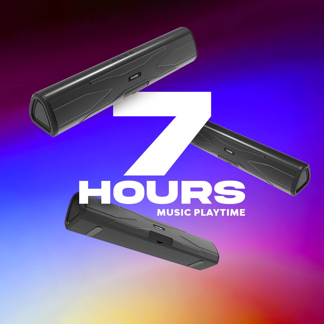 Wings Centerstage 200 True Wireless, Bluetooth 5.0 Soundbar with16 W Output, 2500 mAh Battery,6.5 Hours Playtime | Mini Wireless Bluetooth Speaker for Parties | Music System for Home with Mic