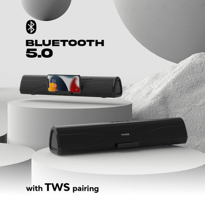 Wings Centerstage 200 True Wireless, Bluetooth 5.0 Soundbar with16 W Output, 2500 mAh Battery,6.5 Hours Playtime | Mini Wireless Bluetooth Speaker for Parties | Music System for Home with Mic
