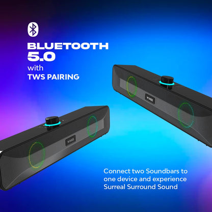 Wings Centerstage 200 True Wireless, Bluetooth 5.0 Soundbar with16 W Output, 2500 mAh Battery,6.5 Hours Playtime | Mini Wireless Bluetooth Speaker for Parties | Music System for Home with Mic