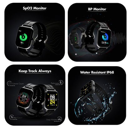 Wings Newly Launched Strive 100 Smart Watch with 10 Days Battery Life, 1.4 inches Full Touch IPS Screen, 24*7 Heart Rate Monitor, Sleep Monitoring Smart Watches & IP68 Waterproof Grey, Black, one Size