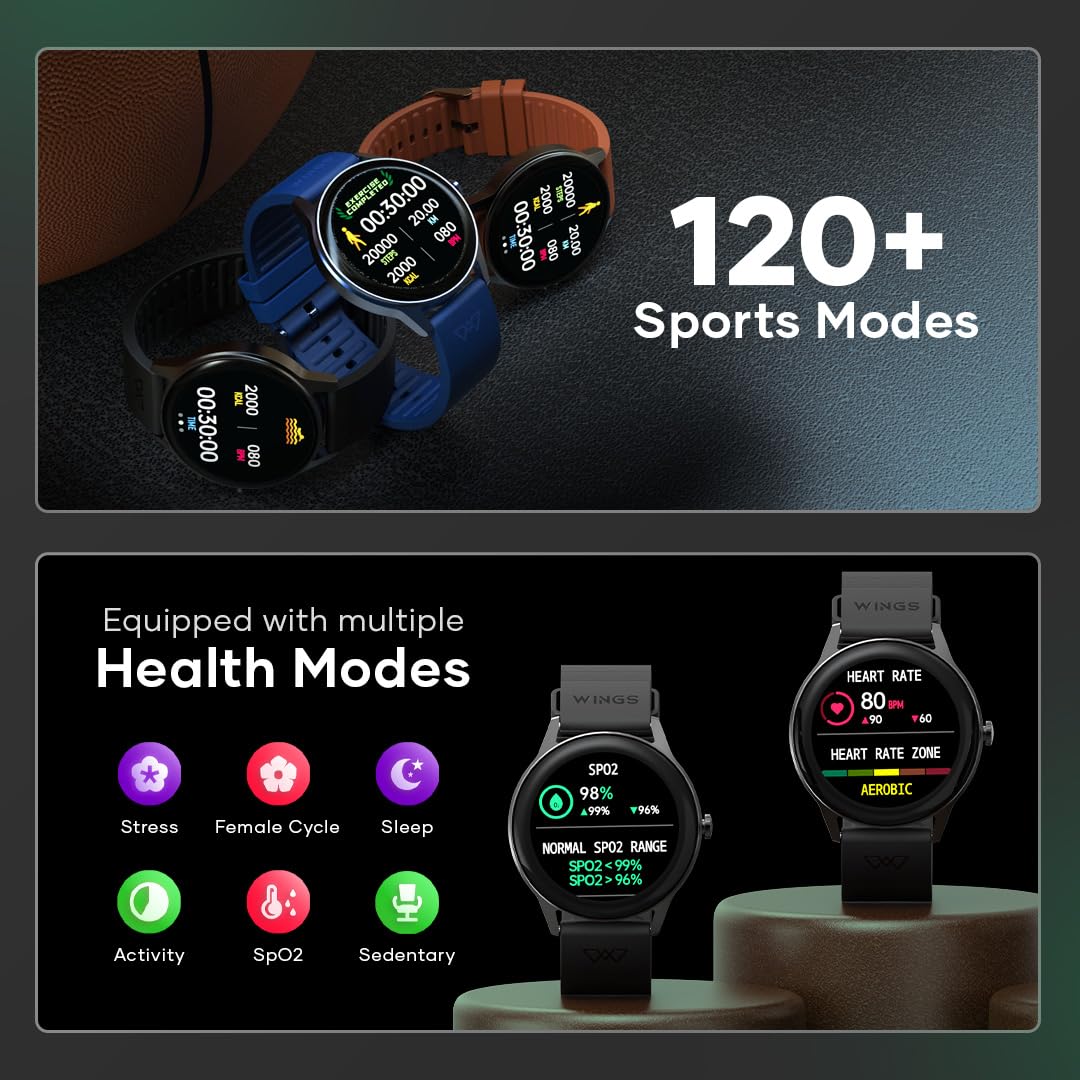Wings Urbana Smartwatch with 2.01” IPS LCD Screen, Digital smartwatch Android smartwatch with Ai Voice Assistant, IP68 Water & Dust Resistant.