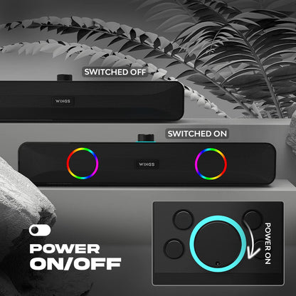 Wings Centerstage 200 True Wireless, Bluetooth 5.0 Soundbar with16 W Output, 2500 mAh Battery,6.5 Hours Playtime | Mini Wireless Bluetooth Speaker for Parties | Music System for Home with Mic