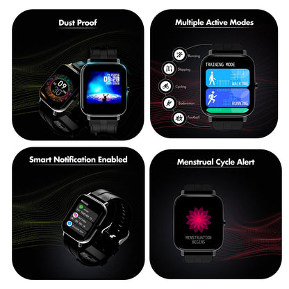 Wings Newly Launched Strive 100 Smart Watch with 10 Days Battery Life, 1.4 inches Full Touch IPS Screen, 24*7 Heart Rate Monitor, Sleep Monitoring Smart Watches & IP68 Waterproof Grey, Black, one Size
