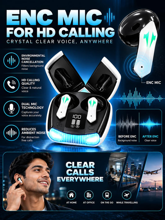 KS35 Wing TWS Earbuds | 50 Hrs of Playtime | Bluetooth v5.4 with AI-ENC | 45ms Low Latency Gaming Buds (White)